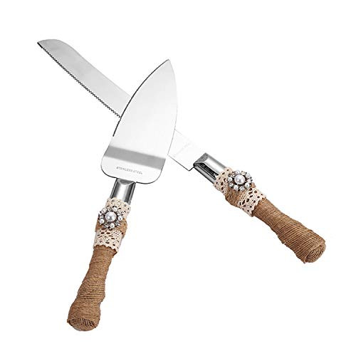 TANG SONG Set of 2 Rustic Wedding Cake Knife and Serving Set Wedding Cake Knife Serveing, Rustic Wedding Cake Knife Set for Parties Weddings Birthdays Anniversaries