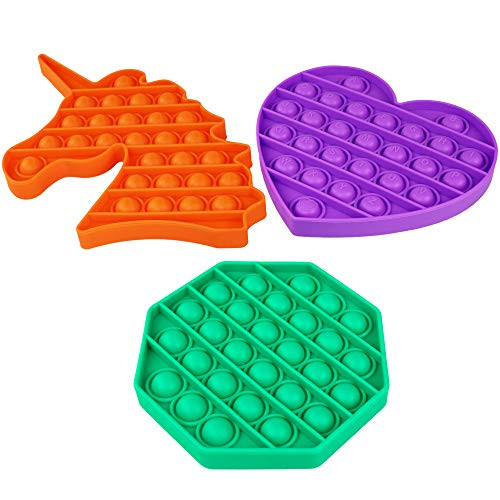 Push pop pop Bubble Sensory Fidget Toy, Autism Special Needs Stress Reliever Silicone Stress Reliever Toy, Squeeze Sensory Toy (Multicolor and Shape) (3PACK)