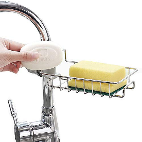 TJXING Kitchen Sink Organizer Stainless Steel Sink Faucet Sponge Holder Sink Caddy Organizer for Kitchen  and  Bathroom Accessories Faucet Rack Storage Rack