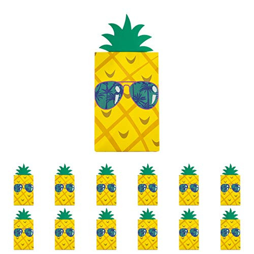 MISS FANTASY Pineapple Gift Bag 12 Pack Hawaiian Gift Bags Pineapple Goodie Bags for Kids Birthday Pineapple Candy Treat Bags Summer Party Decorations Luau Party Supplies