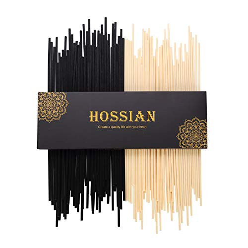 HOSSIAN 100pcs 10" *3.5mm Fiber Reed Diffuser- Fragrance Diffuser Stick-Essential Oil Aroma Diffuser Sticks Refill Replacement for Aroma Fragrance(Black and Beige)