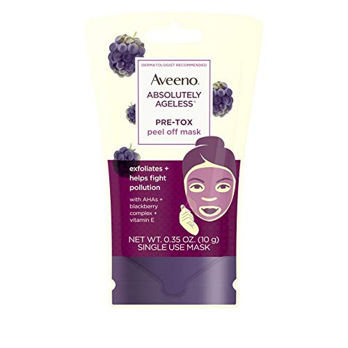 AVEENO Absolutely Ageless Pre-Tox Peel Off Antioxidant Face Mask with Alpha Hydroxy Acids, Vitamin E  and  Blackberry Complex, Non-Comedogenic, Single Use 0.35 oz