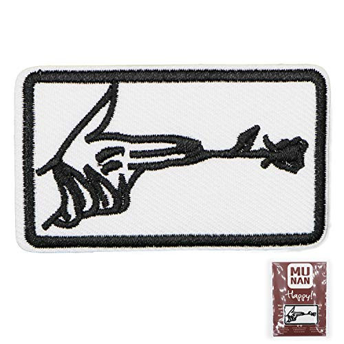 MUNAN Finger Gun and Flower Patch Embroidered Applique Badge Iron On Sew On Emblem