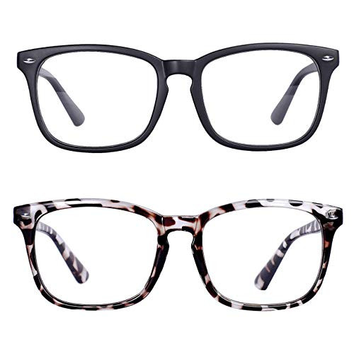 WISTON Blue Light Blocking Glasses,2 Pack,Computer Reading/Gaming/TV/Phones Glasses for Women Men Anti Eyestrain  and  UV Glare (Matt BlackPlusLeopard)
