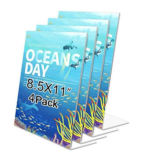 Eapele 4 Pack 8.5x11 Acrylic Sign Holder with Vertical Slant Back, Picture Photo Frames, Flyer Document Paper Display Stand for Office, Home, Store, Restaurant