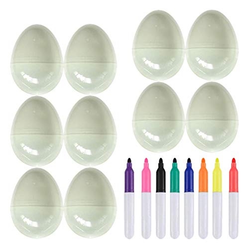 VALICLUD White Plastic Easter Egg with Colorful Pens for DIY Easter Tree Hanging Decorations Easter Glow Eggs Easter Hunt Game Party Supplies Easter Basket Stuffer