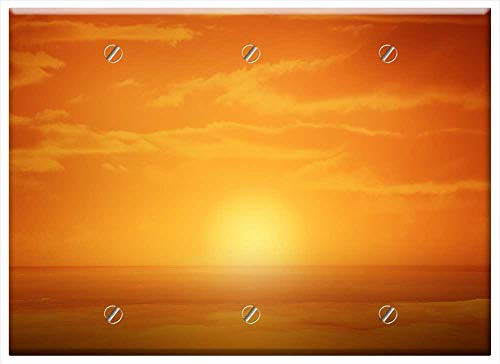 Triple Blank Wall Plate Cover - Sunset Sun Orange Yellow Glow Sky Clouds