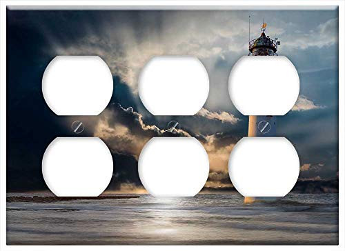 Triple Duplex Outlet Wall Plate Cover - Lighthouse Glow Evening Clouds Sunset Ocean Sea 3 Triple Duplex Outlet Wall Plate Cover - Lighthouse Glow Evening Clouds Sunset Ocean Sea 3