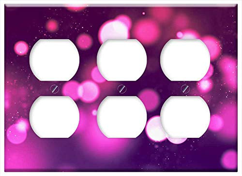 Triple Duplex Outlet Wall Plate Cover - Red Bokeh Glow Light Abstract Background