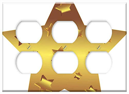 Triple Duplex Outlet Wall Plate Cover - Star Gold Stars Pattern Purple Glow Drawing