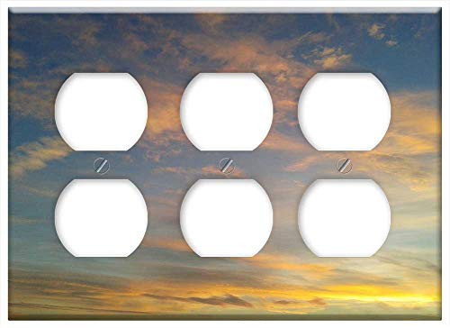 Triple Duplex Outlet Wall Plate Cover - Clouds Sunset Blue Blue Sky Glow Red Sky Sky