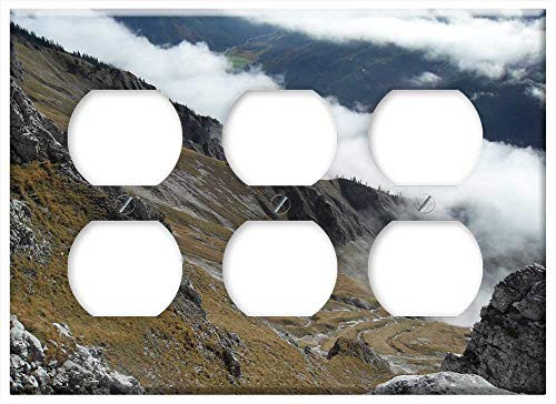Triple Duplex Outlet Wall Plate Cover - Mountainside Clouds Slope Mountains