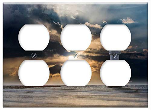 Triple Duplex Outlet Wall Plate Cover - Lighthouse Glow Evening Clouds Sunset Ocean Sea 1 Triple Duplex Outlet Wall Plate Cover - Lighthouse Glow Evening Clouds Sunset Ocean Sea 1