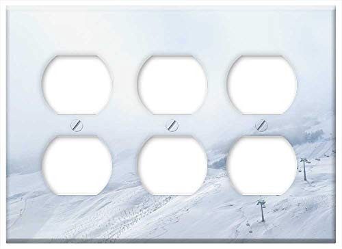 Triple Duplex Outlet Wall Plate Cover - Snow Skiing Ski-Slope Ski-Lift Ski Winter
