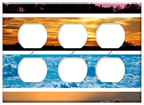 Triple Duplex Outlet Wall Plate Cover - Sky Heaven Blue West Clouds Nature Blue Sky Glow