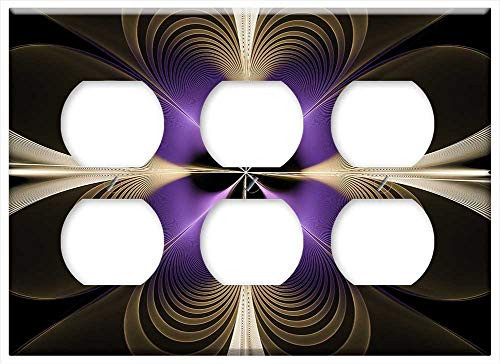 Triple Duplex Outlet Wall Plate Cover - Fractal Glow Flowing Fantasy Pattern Beige Modern