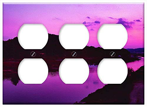 Triple Duplex Outlet Wall Plate Cover - Glow River Sunset Sky Nature Light Scenery Water
