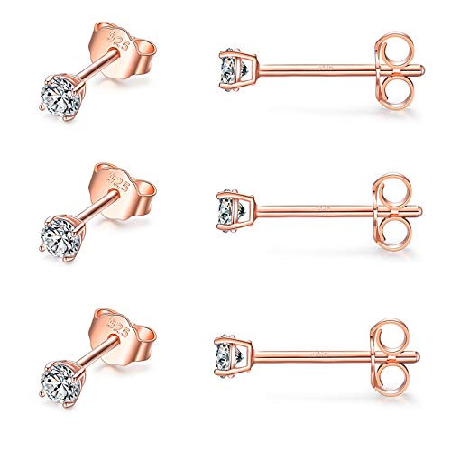 Sterling Silver Stud Earrings for Women Girls Men- 3 Pairs 3mm Tiny Ball Stud Earrings Round CZ Earrings Pearl Earrings Set Cartilage Small Tragus Earrings (3 Pairs-Cubic Zirconia Earrings(Rose Gold)) Sterling Silver Stud Earrings for Women Girls Men- 3 Pairs 3mm Tiny Ball Stud Earrings Round CZ Earrings Pearl Earrings Set Cartilage Small Tragus Earrings (3 Pairs-Cubic Zirconia Earrings(Rose Gold))