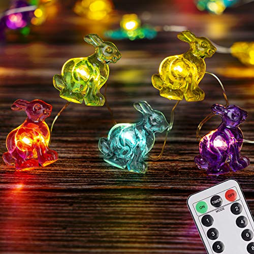Homemory Easter Bunny String Lights Battery Operated, Waterproof 10 ft 40 LED Bunny Fairy Lights, with 8 Modes Remote Rabbit Shaped Light for Easter Decor, Window, Easter Eggs Hunt Party