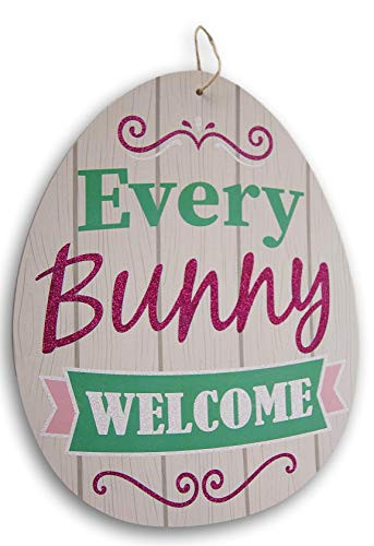 Greenbrier Easter Decorative Egg Shaped Sign - Every Bunny Welcome