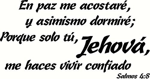 Salmos 4:8, 12"x22" Pared Arte Vinilo, En Paz Me Acostare, Y Asimismo Dormire  Porque Solo Tú, Jehová, Me Haces Vivir Confiado, Creation Vinyls