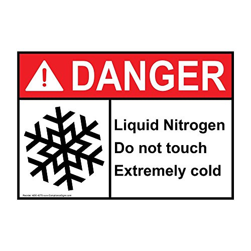 Danger Liquid Nitrogen Do Not Touch Extremely Cold ANSI Safety Label Sticker Decal, 10x7 in. Vinyl for Gases Hazmat by ComplianceSigns
