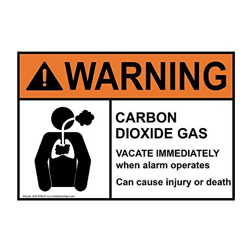 Warning Carbon Dioxide Gas Vacate Immediately ANSI Label Decal, 10x7 inch Vinyl for Gases by ComplianceSigns