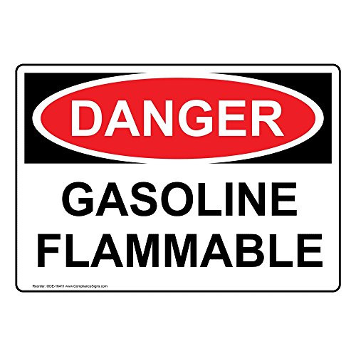 Danger Gasoline Flammable OSHA Safety Label Sticker Decal, 10x7 in. Vinyl for Fuel Hazmat by ComplianceSigns Danger Gasoline Flammable OSHA Safety Label Sticker Decal, 10x7 in. Vinyl for Fuel Hazmat by ComplianceSigns