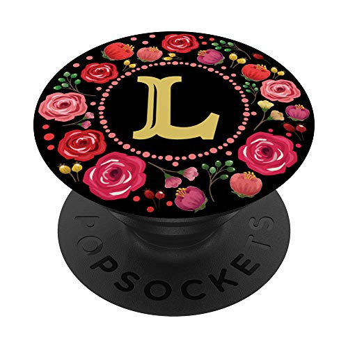 Letter L Cell Phone Stand Rose Flower Floral PopSockets Grip and Stand for Phones and Tablets