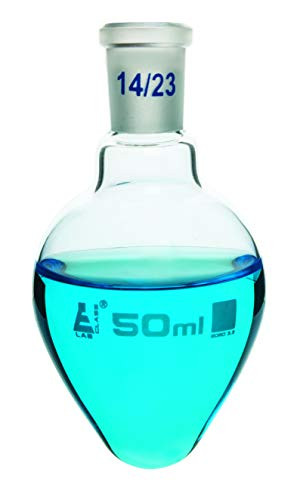 Boiling Flask, 25ml - 14/23 Interchangeable Joint - Borosilicate Glass, Pear Shape - Short Neck - Eisco Labs