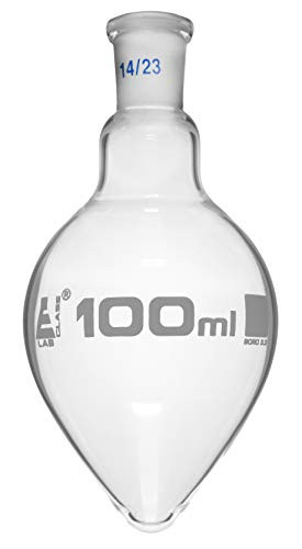 Boiling Flask, 50ml - 14/23 Interchangeable Joint - Borosilicate Glass, Pear Shape - Short Neck - Eisco Labs