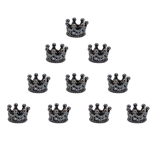 NBEADS 10 Pcs Cubic Zirconia Pave King Crown Beads, Gunmetal Color Bracelet Connector Spacer Charm Beads Large Hole Loose Beads for Bracelet Necklace DIY Jewelry Making