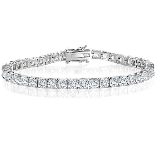 18K White Gold Plated Princess Cut Cubic Zirconia Classic Tennis Bracelet 7.5 Inch 18K White Gold Plated Princess Cut Cubic Zirconia Classic Tennis Bracelet 7.5 Inch
