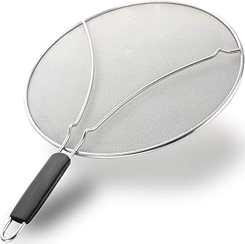 Grease Splatter Screen for Frying Pan 13", Grease Strainer Stops 99 percent of Hot Oil Splash, Splatter Guard for Cooking Protects Skin from Burns, Stainless Steel Splash Guard Skillet Lid Keep Kitchen Clean