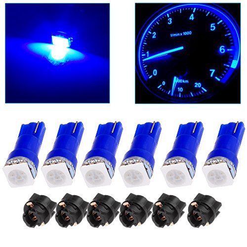 cciyu 6x Car T5 5050 1SMD Wedge Xenon White LED Light Bulbs Plus 6x T5 Twist Sockets 17 37 70 Instrument Panel Cluster Plug Lamp Dash Light Bulb (blue)