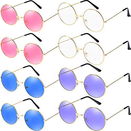 Bememo 8 Pairs Round Hippie Sunglasses Retro Party Sunglasses John 60's Style Circle Glasses for Party Prop Favors, Decorations, Toy Gifts