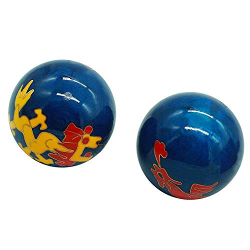 1.85'' Chinese Baoding Balls Healthy Massage Handballs Exercise Stress Balls with Chimes Carved Dragon  and  Phoenix Pattern Collection BS150(L, Blue)