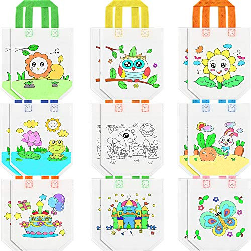 18 Pieces Coloring Goodie Bags Reusable Party Favor Bags Graffiti Goodie Bags Color Your Own Art Goodie Bags for Birthday Party Celebration Tea Party Wedding DIY Crafts, 9 Styles