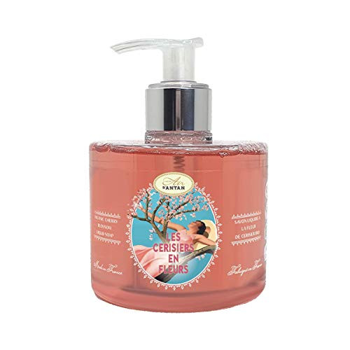 French Marseille Liquid Soap Organic Cherry Blossom 10.5 oz by Un Air d'Antan/Hand Wash With Pump Enriched With Olive Oil  and  Coconut Oil/Crafted In France/French Liquid Hand Soap/Made In France