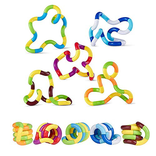 5 Sets Tangles Fidget Toys, ADHD Quiet Fidget Toys Pack, Brain Imagine Relax Think Tools, Tangles Relax Therapy Stress Relief Feeling Winding Toy, Focus Toys for Kids Adults (Multi-Color) (A)
