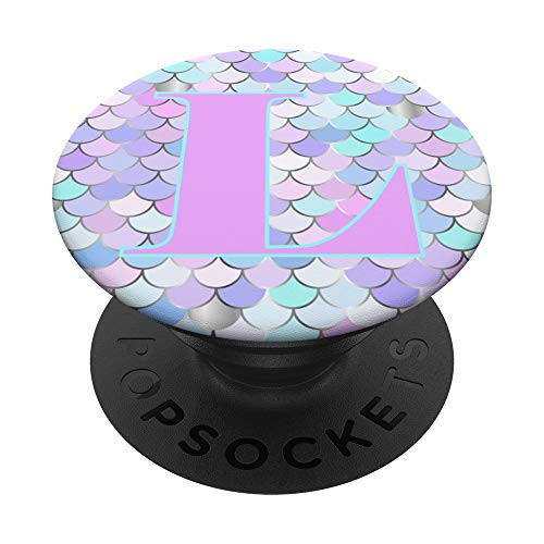 Mermaid Scales with Pink Letter L Initial PopSockets PopGrip: Swappable Grip for Phones  and  Tablets