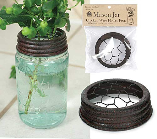CTW Home Collection Mason Jar Chicken Wire Flower Frog Lid