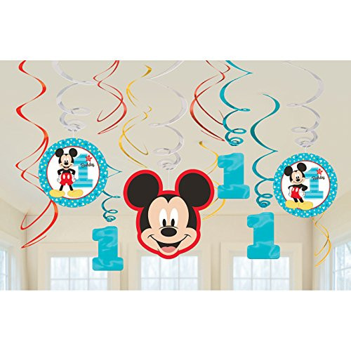 Amscan 1st Birthday Mickey Mouse Swirl Decorations 12Count Party Supplies Mickey Fun to Be One! One Size, Multicolor