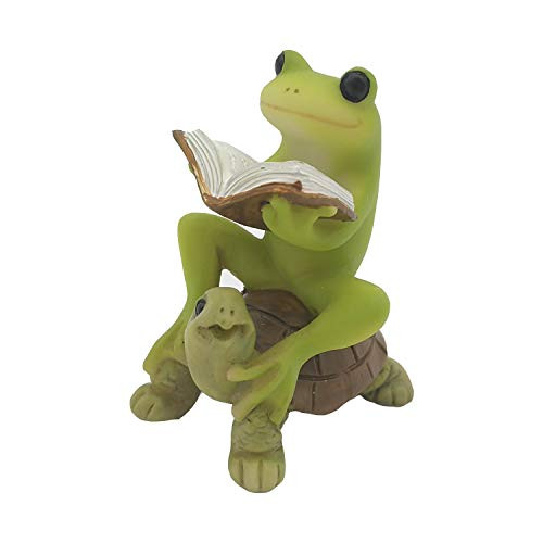 Gemmia Fairy Garden Miniature Frog Statue- Reading Frog on Tortoise Figurine