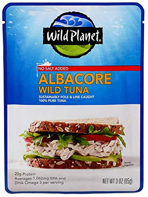 Wild Planet, Wild Albacore Tuna, No Salt Added, Keto and Paleo, 3rd Party Mercury Tested, 3 Ounce Wild Planet, Wild Albacore Tuna, No Salt Added, Keto and Paleo, 3rd Party Mercury Tested, 3 Ounce