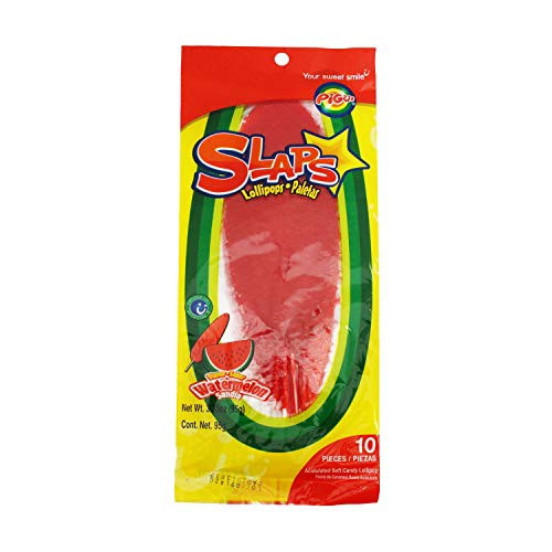 Dulces Pigui Slaps Watermelon Flavor Paletas Mexican Candy (10 Lollipops)