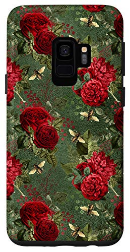Galaxy S9 Green Red Rose Garden Bloom Floral Gothic Queen Bee Gift Case