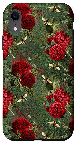 iPhone XR Green Red Rose Garden Bloom Floral Gothic Queen Bee Gift Case