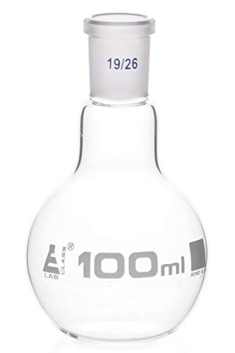 Florence Boiling Flask, 100ml - 19/26 Joint, Interchangeable - Borosilicate Glass - Flat Bottom, Short Neck - Eisco Labs