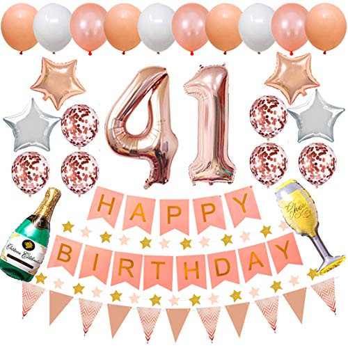 Happy 41st Birthday Party Decorations Rose Gold Latex and Confetti Balloons Happy Birthday Banner Foil Number Balloons and More For 41 Years Old Birthday Party Supplies (colorpartyland) Happy 41st Birthday Party Decorations Rose Gold Latex and Confetti Balloons Happy Birthday Banner Foil Number Balloons and More For 41 Years Old Birthday Party Supplies (colorpartyland)